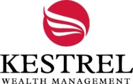 Red circle with a white wing in the middle and words Kestrel Wealth management underneath.